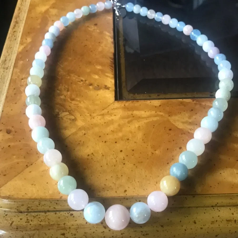 Natural Beryl Sterling Silver Beaded Necklace